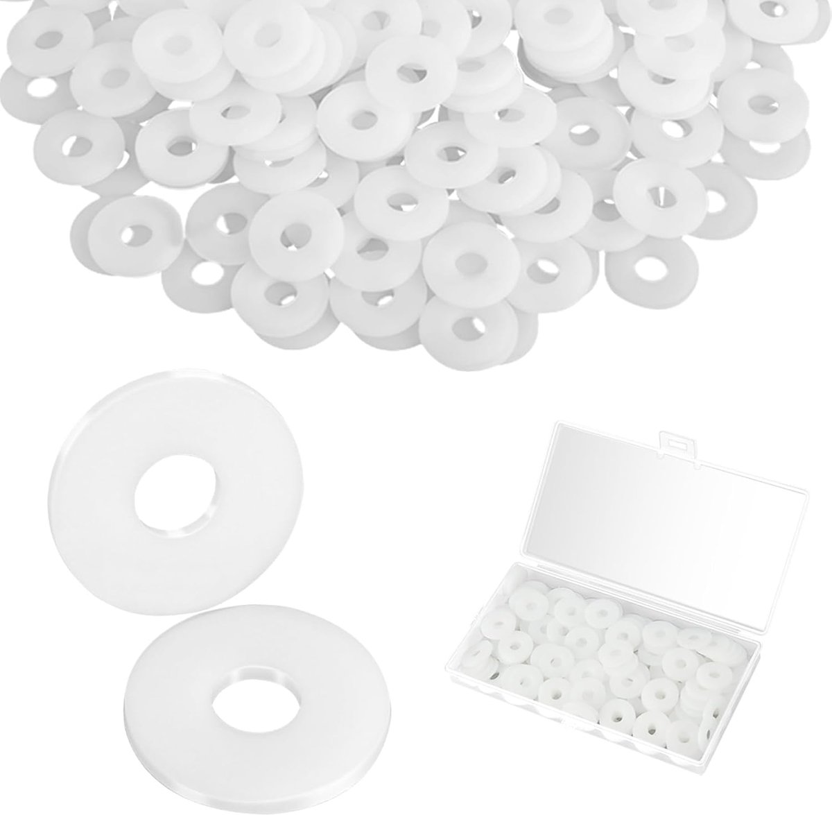 200 stuks Nylon Sluitringen M6, Kunststof Schijven met Grote Buitendiameter, Witte Onderlegringen voor Meubels, Auto's, Machines