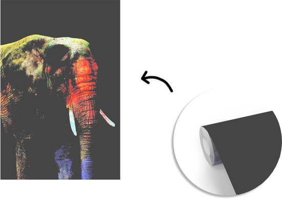 Behang - Fotobehang Olifant - Verf - Zwart - Breedte 225 cm x hoogte 350 cm