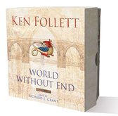 Boekomslag van "World Without End" van Ken Follett met een afbeelding van een griffioen, bogen en versierde tekst.