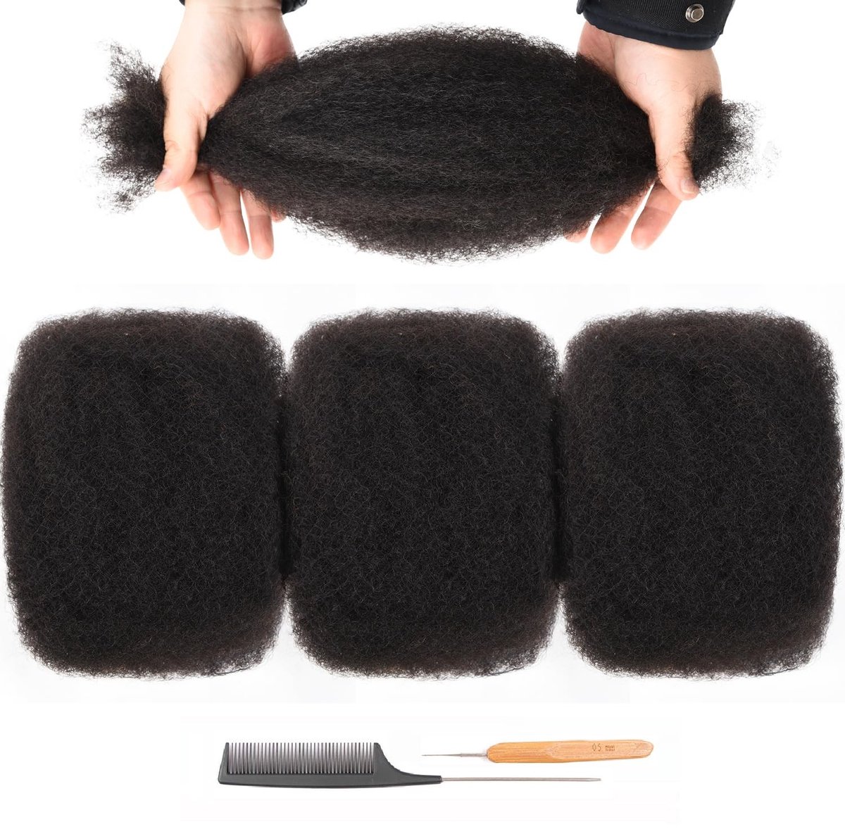 Dailygoods- Afro Haar 100% Menselijk Haar - Kinky Bulk - Dreadlocks - Vlechten - Zacht - Natuurlijke Uiterstraling - Haarextensions