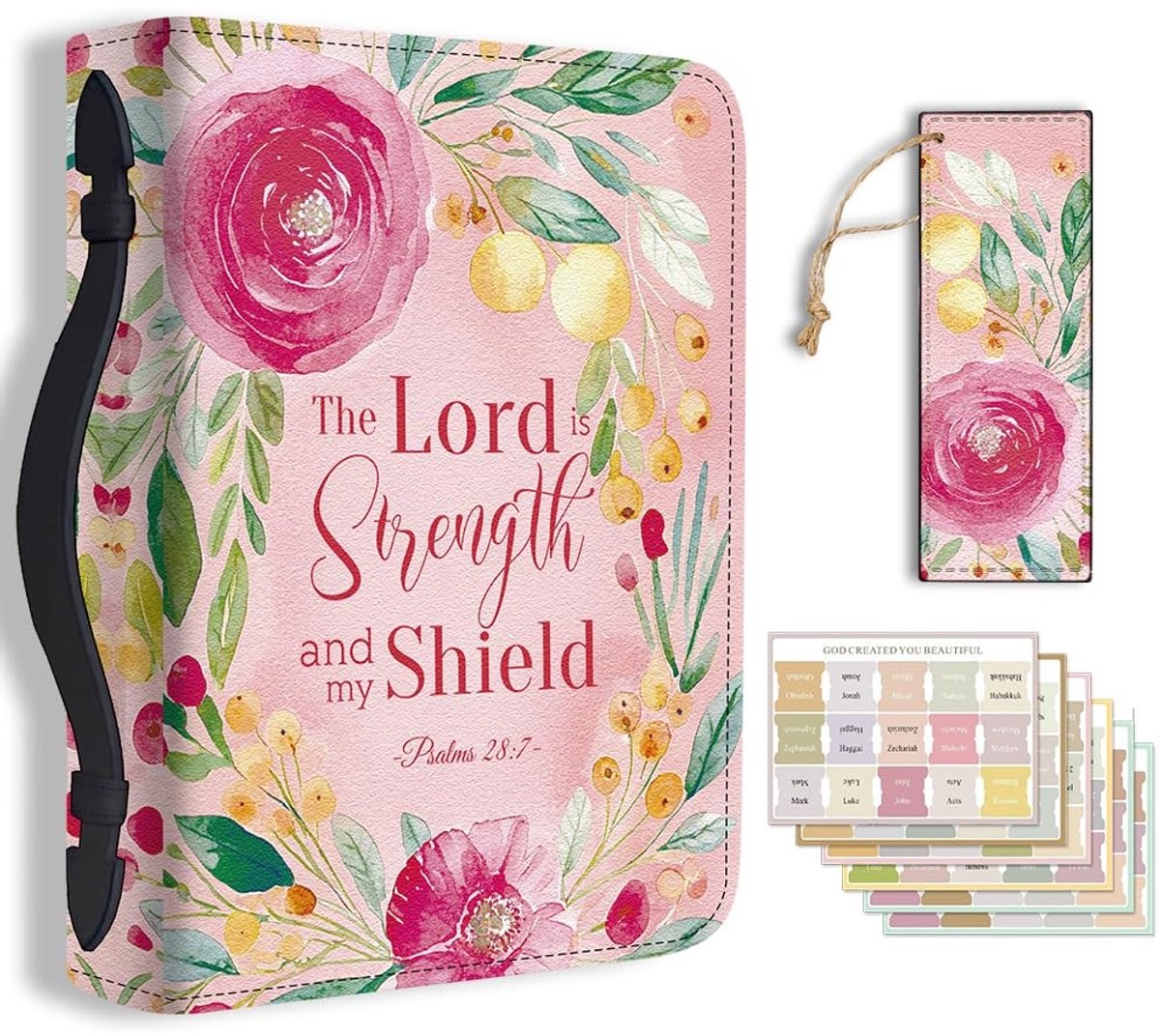 Dailygoods- Bijbelcover Rozen Design - PU Lederen Case - Draagtas voor Mannen/Vrouwen - Inclusief Boekenlegger - 5 Vellen Index Stickers - Groot Formaat 28,5cm x 20,3cm x 5,9cm - Bijbeltas