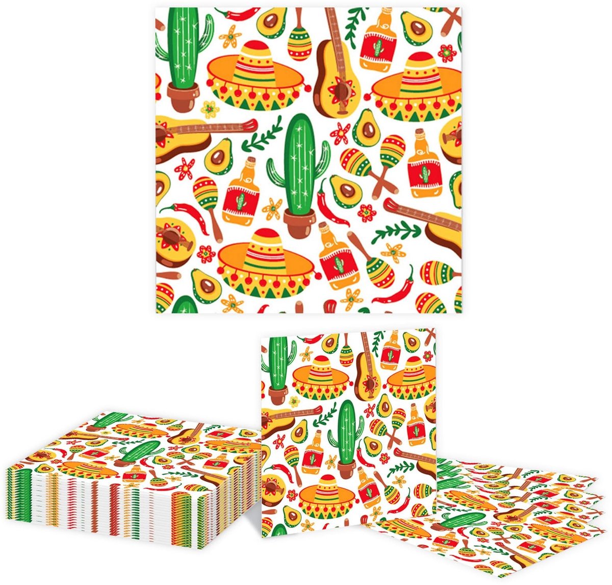 Dailygoods- Feestservetten 20 stuks - Mexicaanse Cactus - Stevig en absorberend - Hoogwaardig papier - 16,5 cm x 16,5 cm - Perfect voor feestdecoratie - Servetten