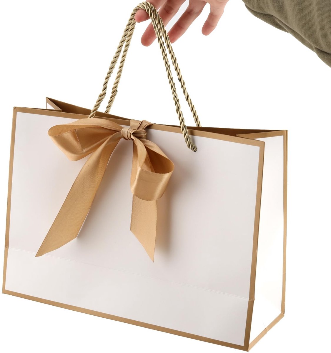Dailygoods- Geschenkzakjes 16 Stuks - Papieren Cadeautasjes - Gouden Strikband - Feestzakjes - Handgrepen - 28 x 20 x 10 cm - Cadeautas