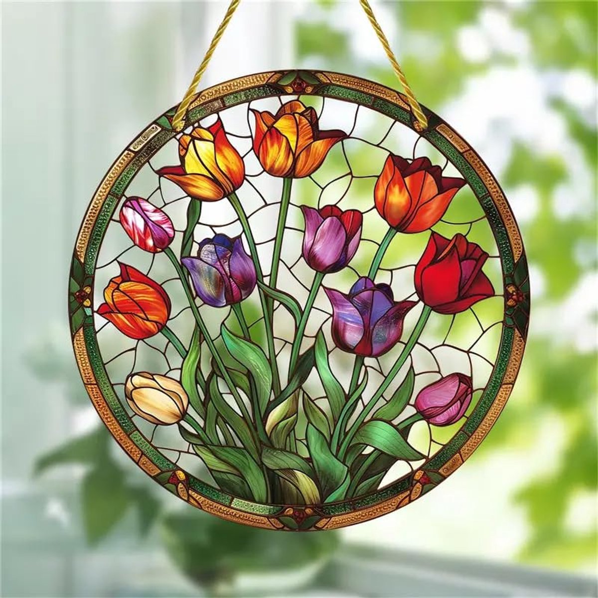 Dailygoods- Suncatcher Kolibrie - Glas-in-lood Ornament - Raamdecoratie - Zonnevanger - Metalen Ketting - Uniek Cadeau
