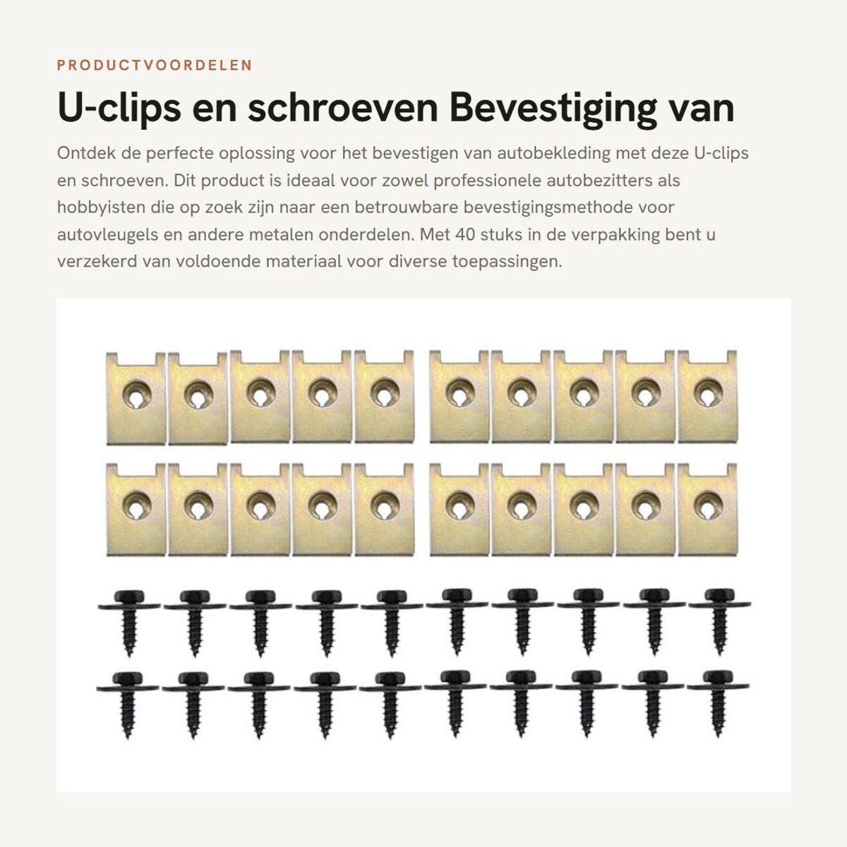 Dailygoods- U-clip 40 stuks - Bevestiging Autobekleding - Metalen Clips/Screws - Zink IJzer - Universeel - Duurzaam Materiaal - Carrosserieclips