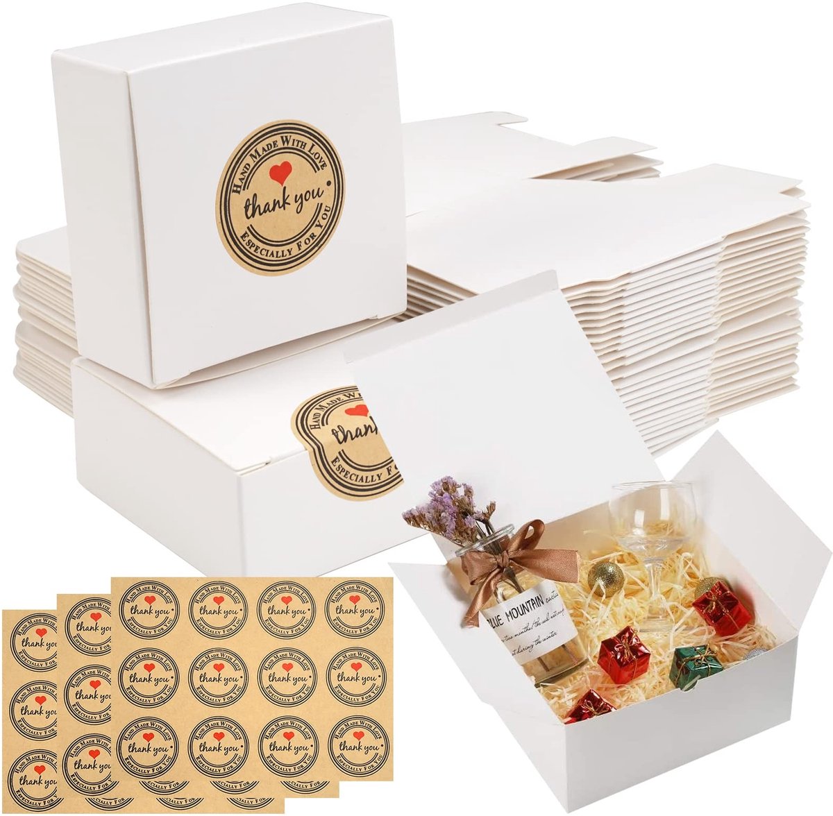 Dailygoods - Geschenkdoos, kraftpapier, 30 stuks - 7 x 7 x 3 cm, wit, kleine vierkante papieren dozen voor feestjes, bruiloften, snoep, chocolade