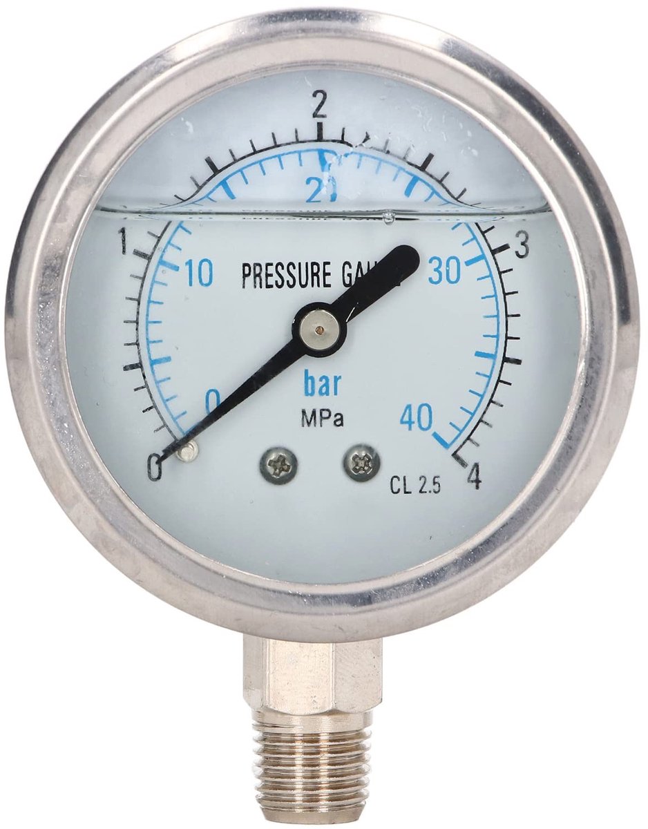 Dailygoods- Manometer Glycerine Gevuld - Drukmeter 0-4 Mpa - Dual Graduation Bar/Mpa - 1/4" NPT Aansluiting - Nauwkeurige Metingen - Schokbestendig