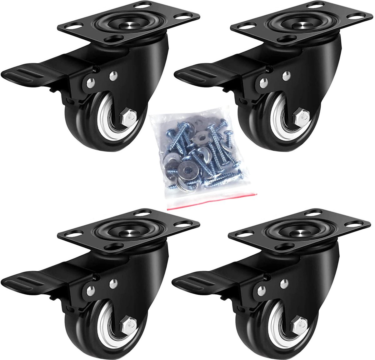 Zwenkwielen 50 mm met Rem Transportwielen Meubelwielen Zware Wielen Meubelwielen 2 inch Voor Binnen en Buiten tot 200 kg
