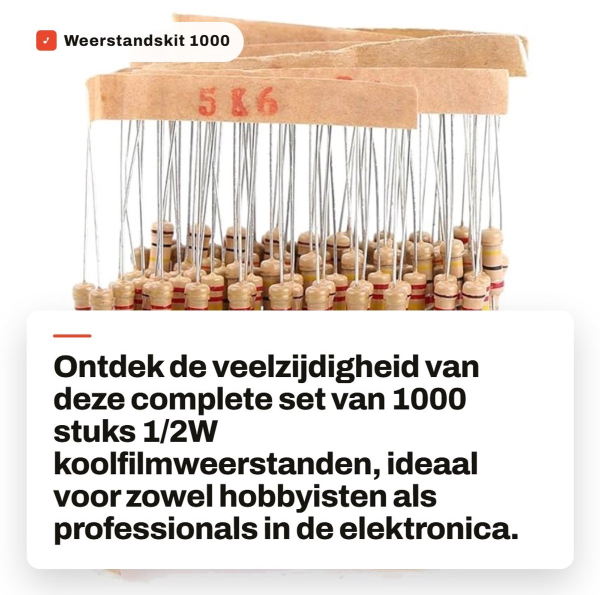Dailygoods - Weerstandskit - 1000 stuks - Professioneel assortiment - Diverse waarden - Elektronische componenten - 1/2 Watt - 5% tolerantieweerstanden