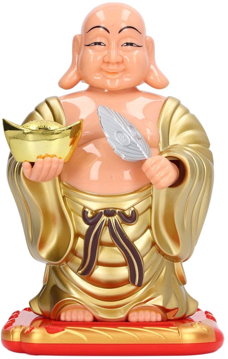 Dailygoods - Lachende Boeddhabeeld - Gelukkige Decoratie - Goud - Milieuvriendelijk - Desktop Zonnestandbeeld - Geschikt voor Thuis - Gouden Figurine