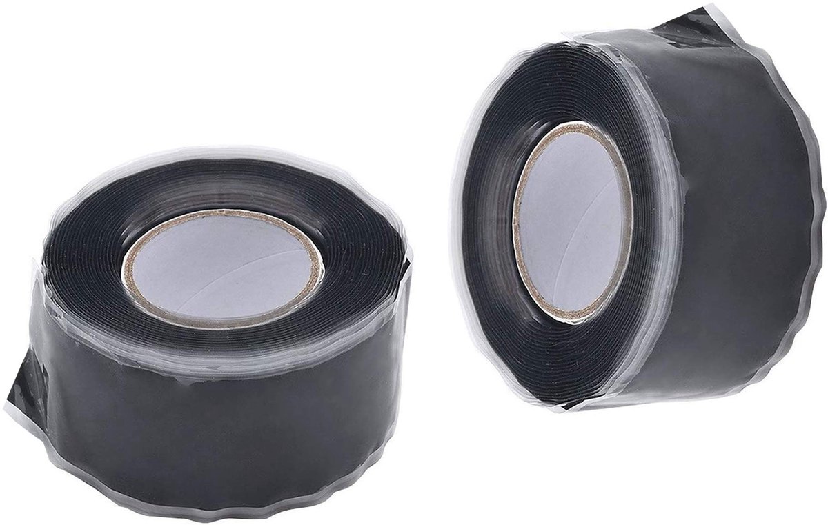 TKD5042-2x 6 m zelfsmeltende siliconen band, multifunctionele reparatietape, isolatietape, afdichtband, zelfsmeltende siliconen wikkelband, waterdicht, weerbestendig, 25 mm breed, 2 x 3 m, zwart