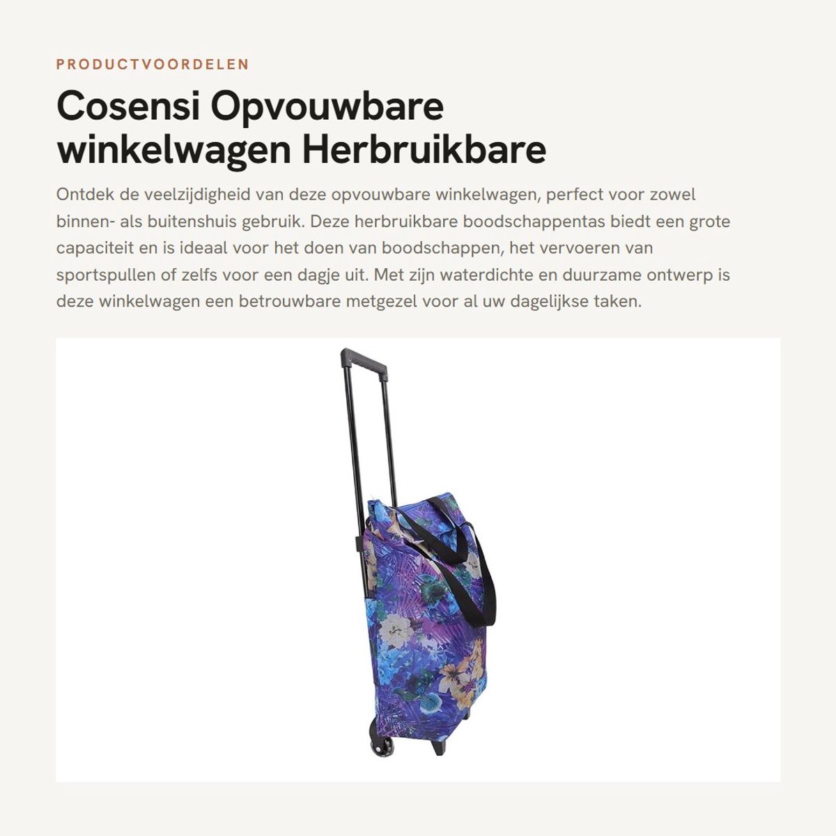 Dailygoods- Winkelwagen grote capaciteit - Opvouwbare boodschappentas - Waterdichte boodschappentas met wielen - Duurzame winkelwagen - Slijtvaste antislip wielen - Geschikt voor verschillende terreinen