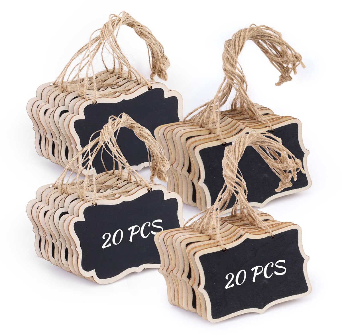 40 Pack Mini Krijtbord Tags met String, Kleine Schoolbord Borden Hangend Houten Message Board Schoolbord voor Party Food, Prijskaartjes, Mand Labels, Drink, 2 Vormen