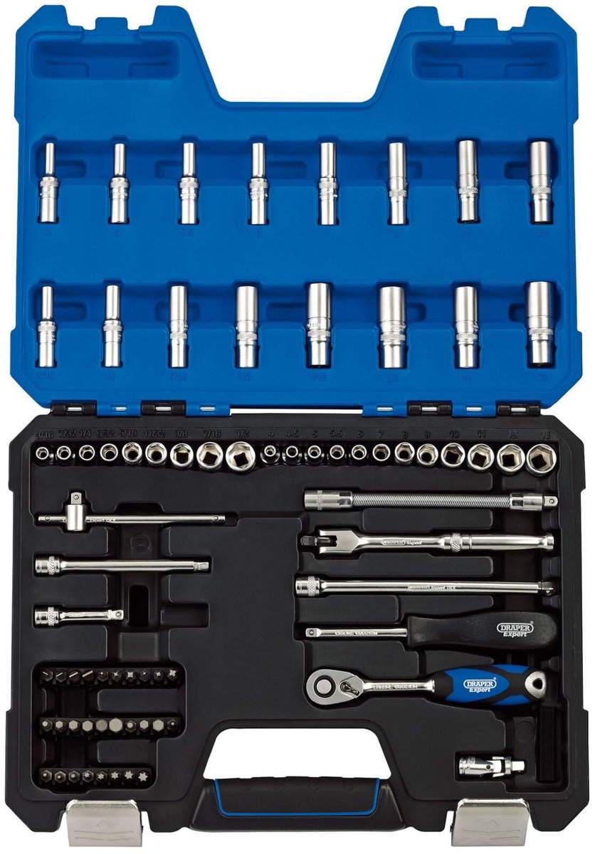 Draper 1/4" doppenset in koffer met metrische + inch doppen, 75-delig