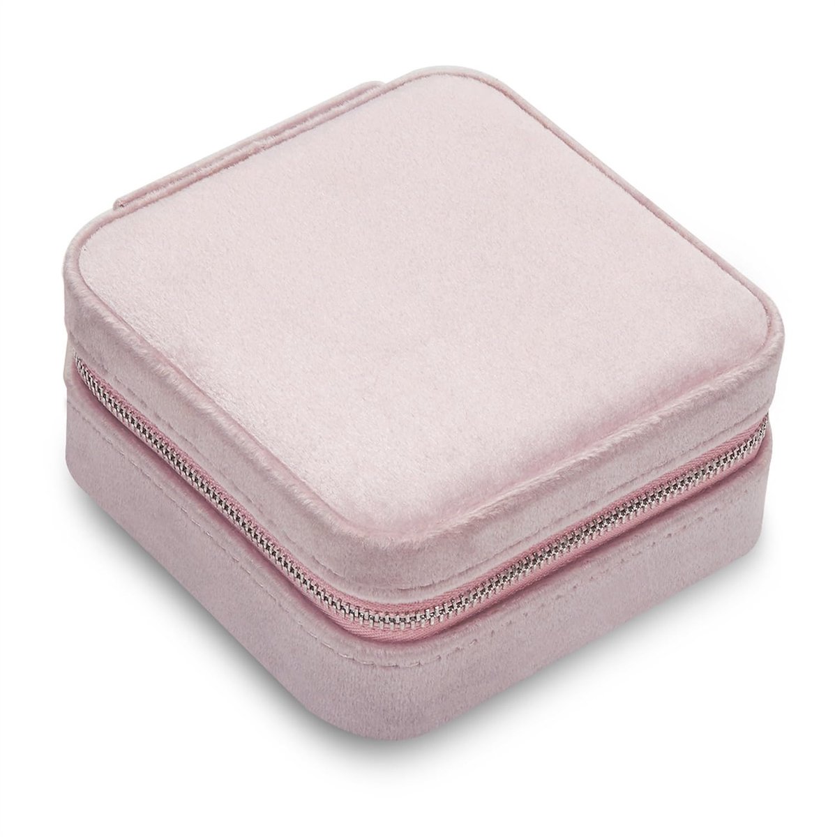 München Juwelen Reisetui fluweel roze 11,5 x 11,5 x 6 cm juwelen opbergkistje juwelen voor op reis met spiegel