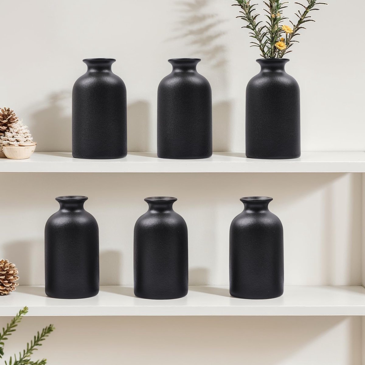 Vaas voor bloemen - Set van 6 keramische kleine knopvazen voor bloemen en kamerplanten, moderne minimalistische decoratieve vazen, keramische vazen voor tafelstukken, thuis, plank