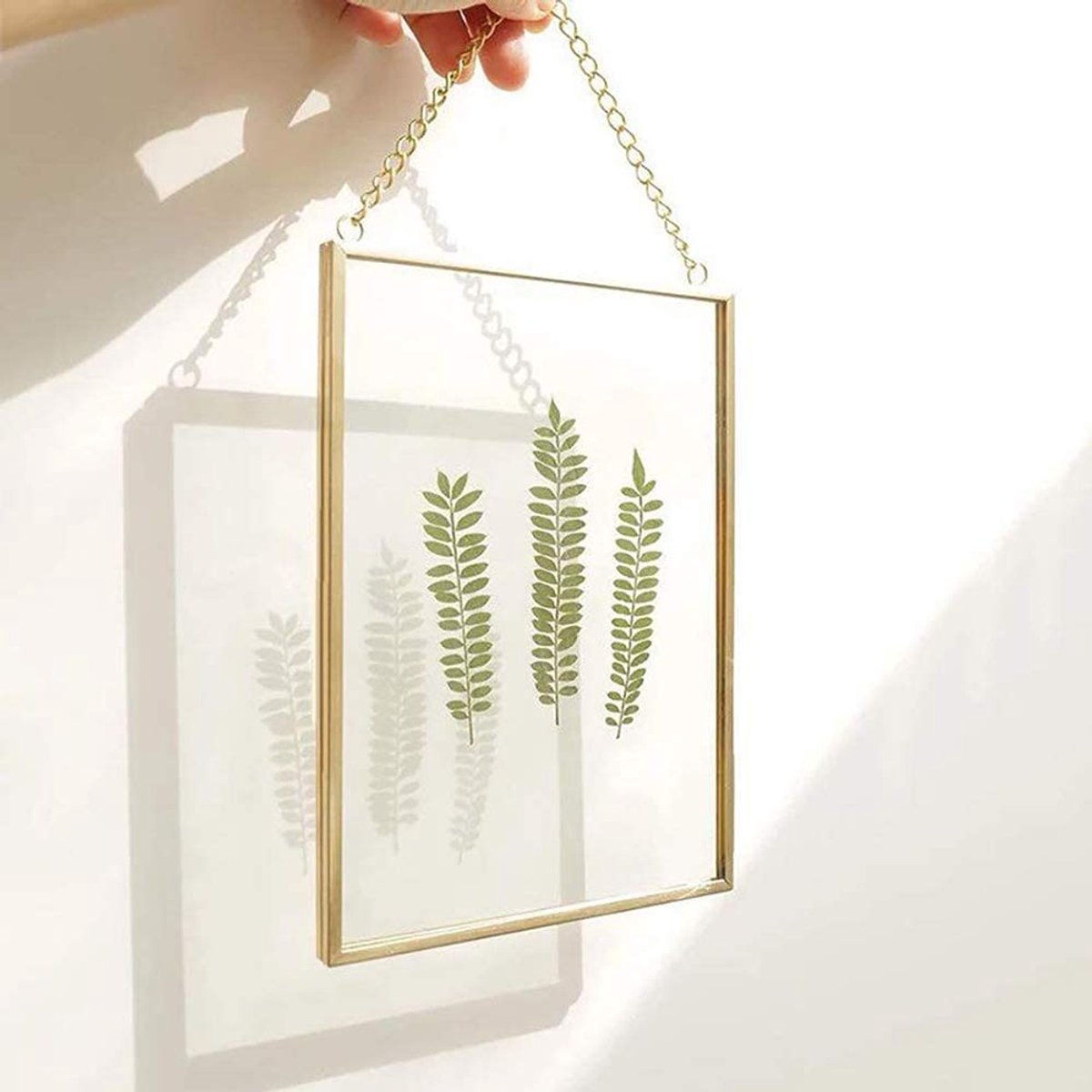 Fotolijsten gemaakt van koper messing hangende drijvende glazen fotolijst goud geometrisch ornament plant specimen clip moderne verticale decor kaart kunstwerk fotodisplayhouder, alleen