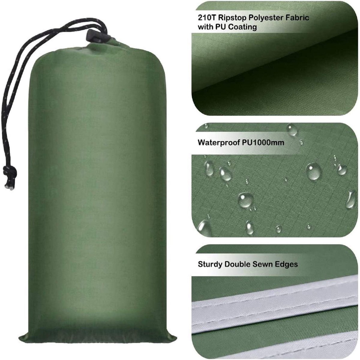 tarp, outdoor zeil, tentmat, waterdichte picknickdeken met draagtas (S: 150 cm x 220 cm)