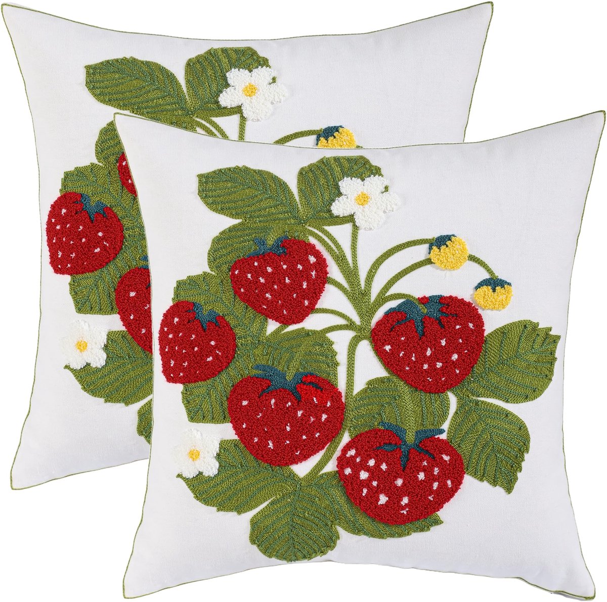 Kussenhoezen, 2 stuks, bloemen, 45 x 45 cm, lenterode aardbeien, tuin, katoen, kussenovertrek, kussen, decoratieve moderne sierkussenhoezen voor bank, slaapkamer, boerderij, outdoor, decoratie