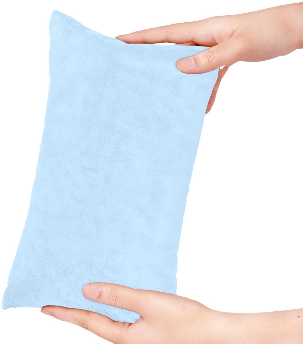 Klein kussen, 28 x 17 cm, mini-kussen met afneembare pluche kussensloop, rechthoekig kussen, pols, knie, nek, lumbaal, reizen, klein kussen voor volwassenen, huisdieren, hond (blauw)