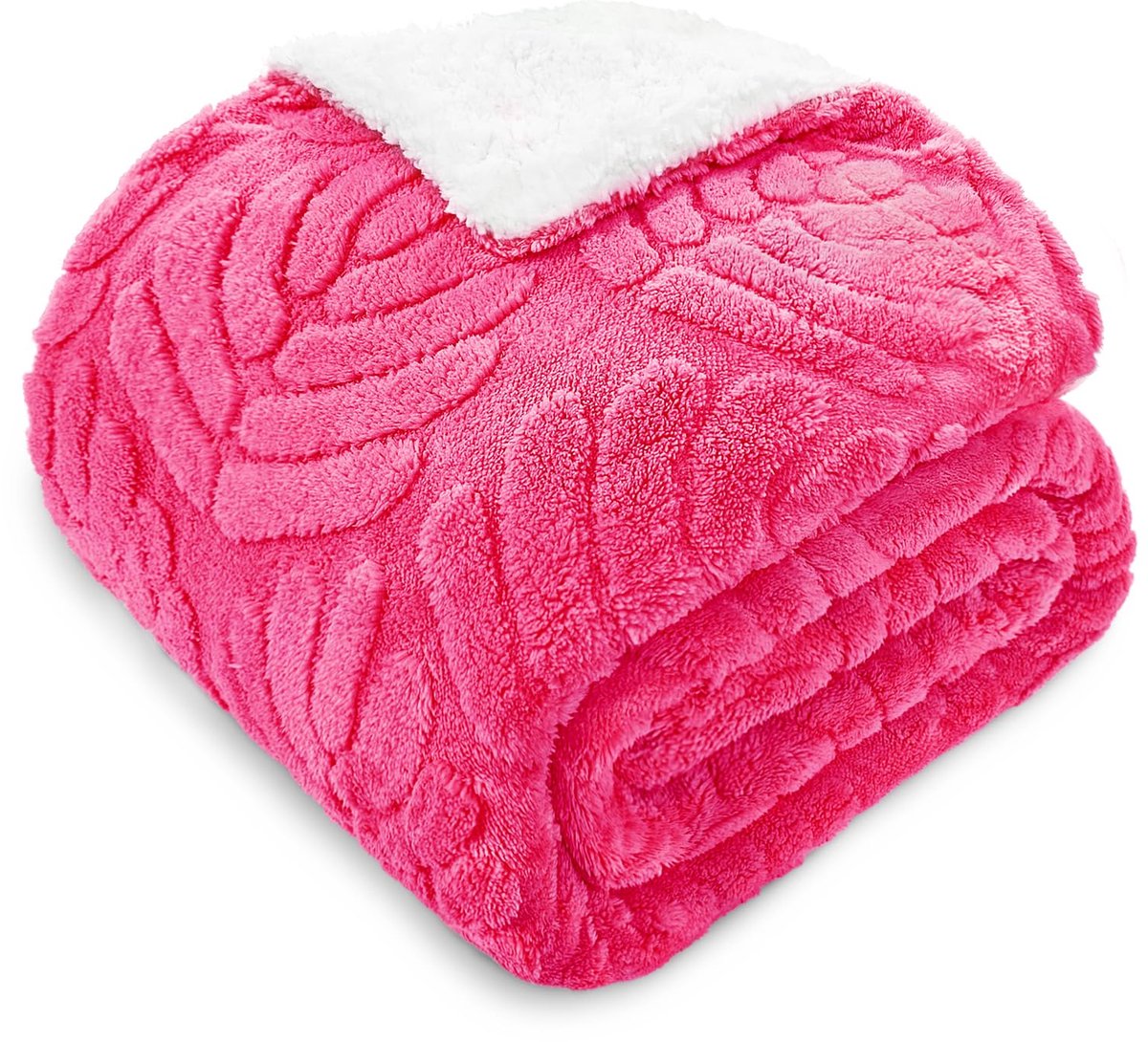 Flotilla Deken, knuffeldeken, lichtgewicht, omkeerbare sherpa fleecedeken, wollige bankdeken, woondeken voor het hele jaar, zacht en warm, 230 x 270 cm, hotpink