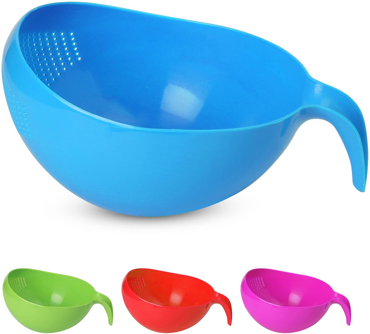 SnelShoppen - Heavy Duty Rijstwasmachine Zeef Colander Met Handvat - 2.1 Qt (2L) - Perfect Voor Fruits, Groenten, Bonen - Blauwe Was Kom Voor Keuken