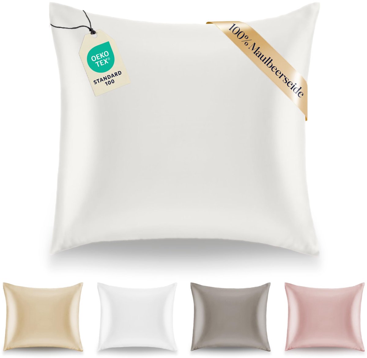 1x Zijden Kussensloop - Voor Kussen 65 x 65 cm, Ivoor, Dikte 19 Mannen (Silk Pillow Case) - 100% Dubbelzijdige Moerbeizijde - Verkocht per eenheid - Kussenhoes - Anti-Ageing, Anti-Dustmijt