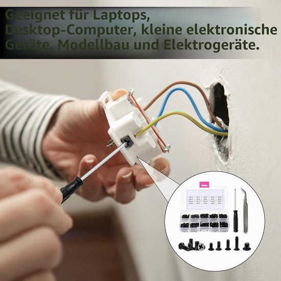 500 stuks M2/M2,5/M3 kruiskopschroeven voor laptop, zwarte pc schroevenset met kruiskopschroevendraaier en pincet, geschikt voor Dell, HP, Lenovo, Apple MacBook, Asus, Samsung — afbeelding 4