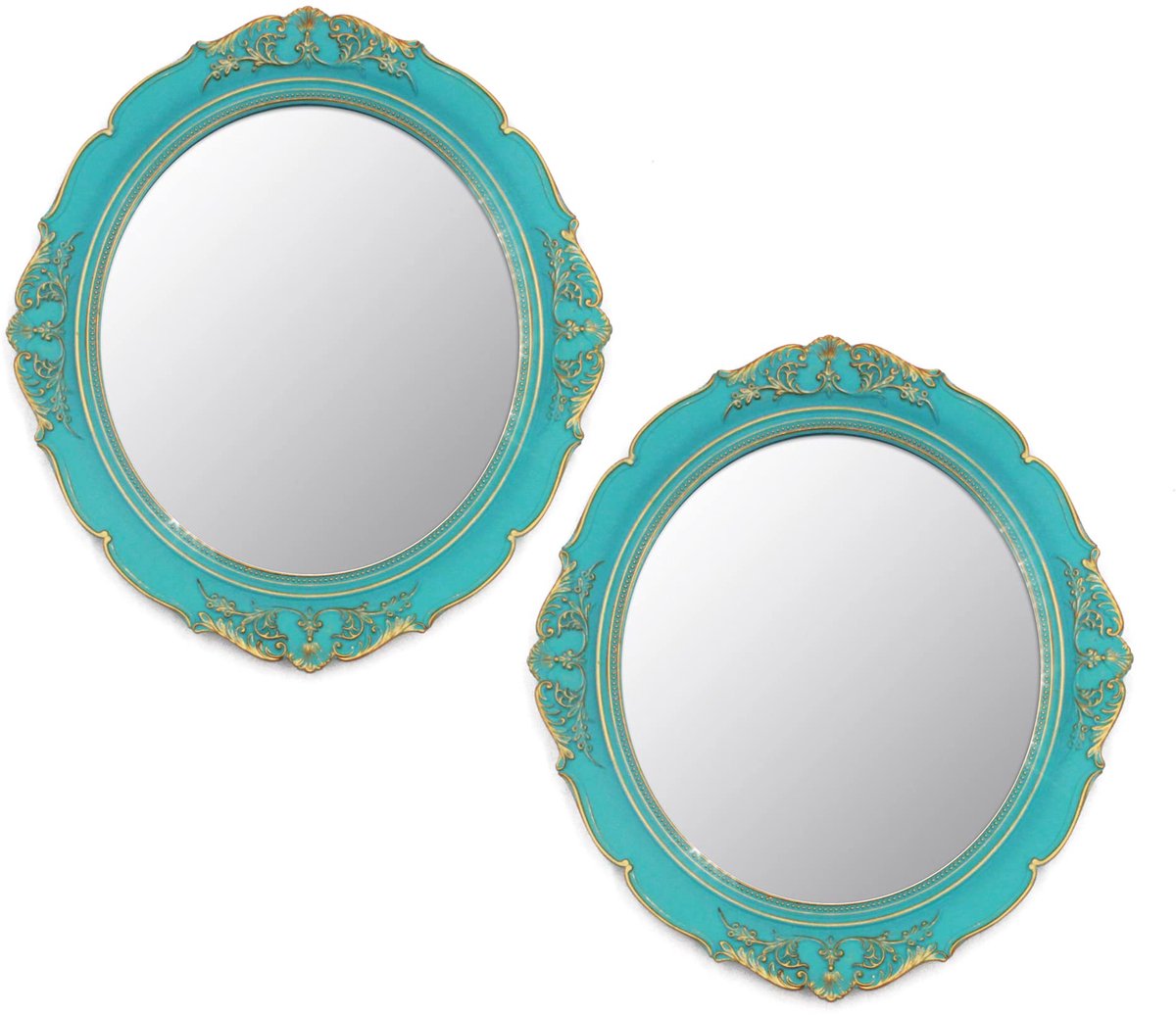 13,1 x 14,8 inch decoratieve wandspiegel, vintage hangende spiegels voor slaapkamer woonkamer dressoir decor ovaal (blauw 2 stuks)