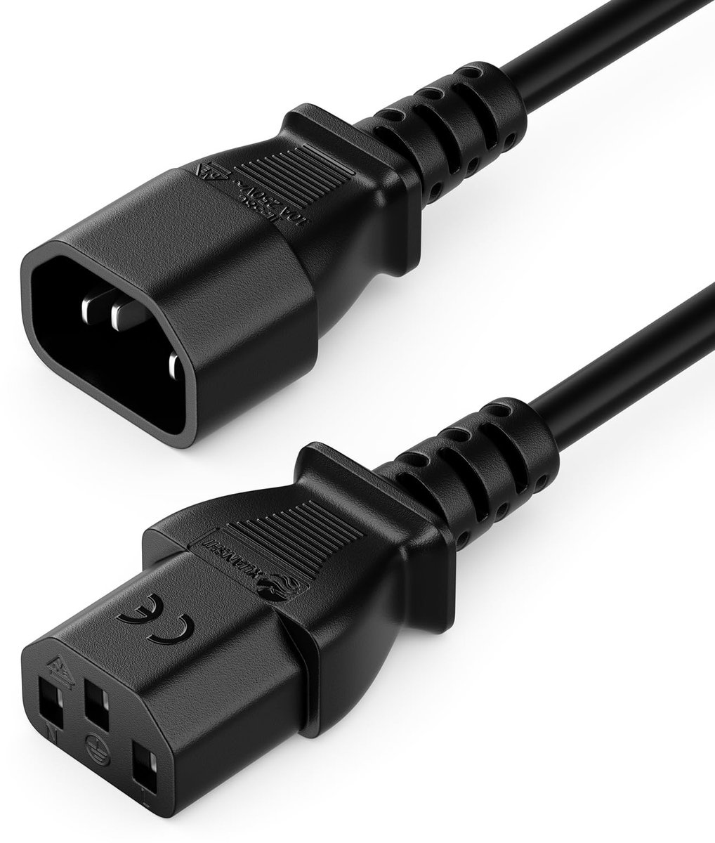 deleyCON 10m Koudapparaat Verlengkabel - IEC C13 naar C14 - Stroomkabel Verlenging - Rechte C13 Stekker naar C14 Aansluiting - Huishoudelijke Apparaten PC Monitor Beamer Printer - Zwart