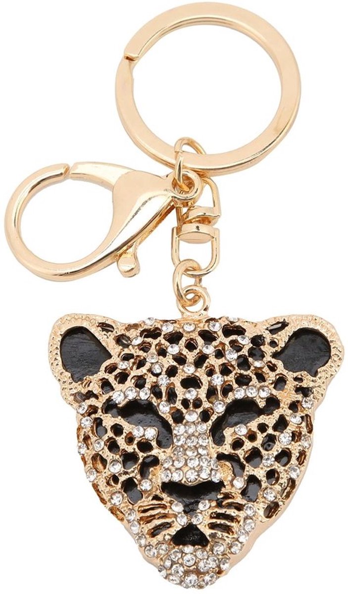 Luxe kristallen tijger sleutelhanger, goudkleurig