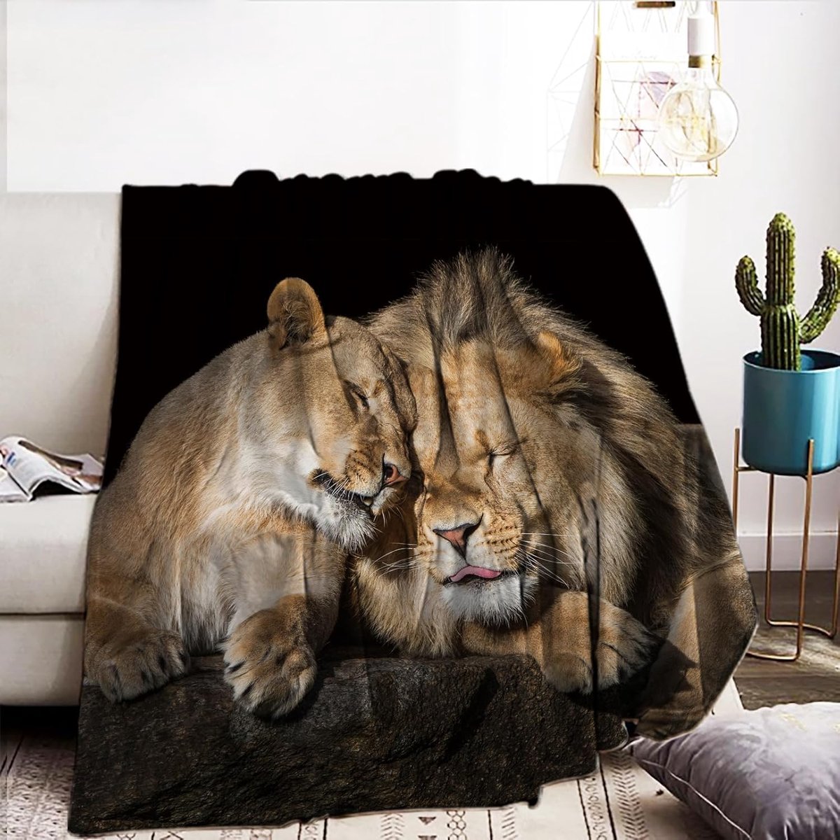 150 x 200 cm, leeuw, knuffeldeken, wild dierenpatroon, woondeken, woondeken voor kinderen, cadeau, bank, decoratie (B, 130 x 150 cm)