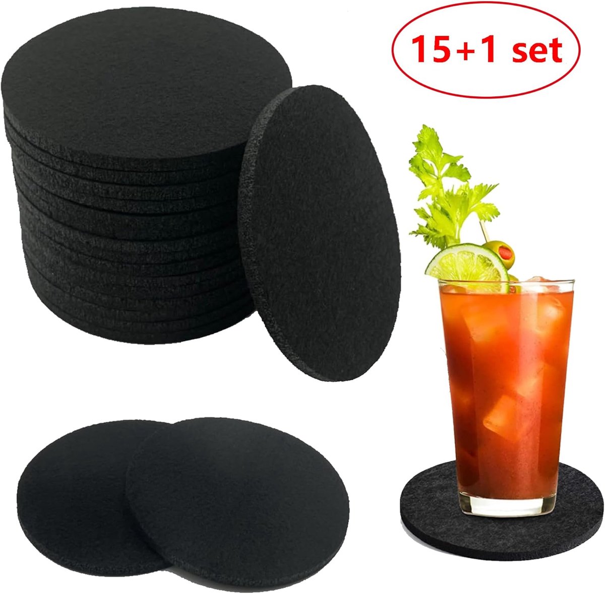 Vilten Onderzetters - Set van 16 Stuks - Hittebestendig - Antislip - Wasbaar - Geschikt voor Bierglazen - Zwarte Tafel Onderzetters - Praktisch voor Thuis en Bars — cadeau in Wonen & Interieur - foto 4