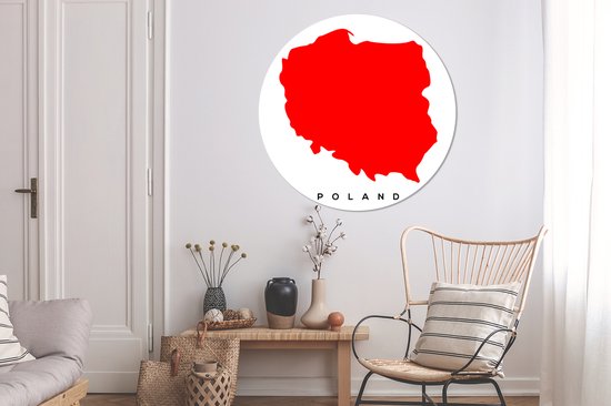 Illustration de la Pologne en rouge Cercle mural aluminium ⌀ 120 cm - tirage photo sur cercle mural / cercle vivant / cercle de jardin (décoration murale) XXL / Groot format!