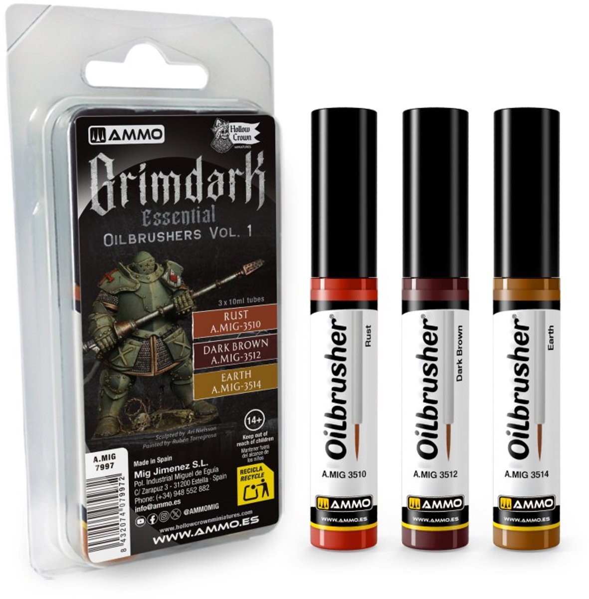 AMMO by Mig Jimenez Hobbyverf Enamel verf - MIG 7997 Grimdark Essential Oilbrushers Vol. 1 - Enamel verf Set 3x10ml Oilbrusher(s)