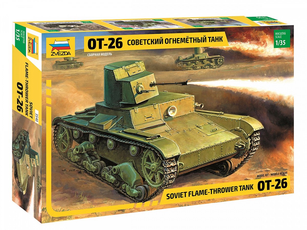 Zvezda Modelbouwpakket Militaire voertuigen - 3540 OT-26 Vlammenwerpertank - Sovjet Tank Plastic - 1:35 - Modelbouw