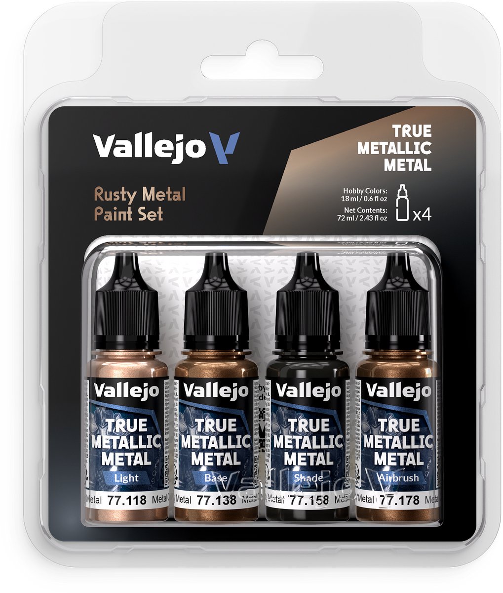Vallejo Hobbyverf Acrylverf - 77269 True Metallic Metal - Roestig Metaal - Acryl Set 4x Verf set - 4x 18 ml