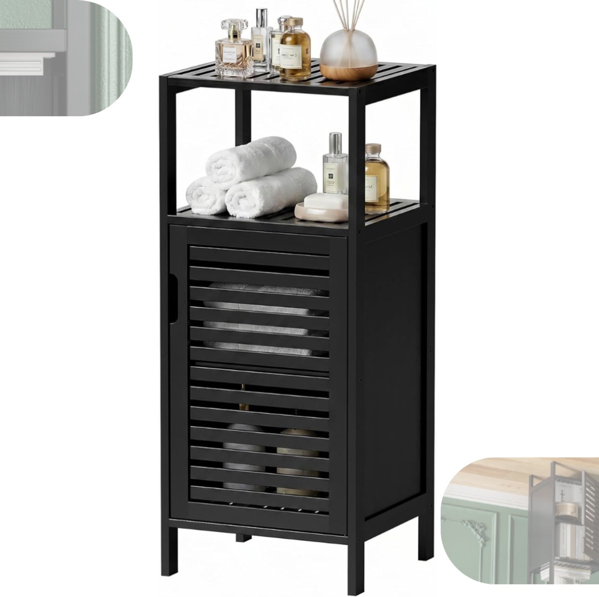 Badkamer Kastje – Badkamer Opbergkast – Staande Badkamerkast -Zwart