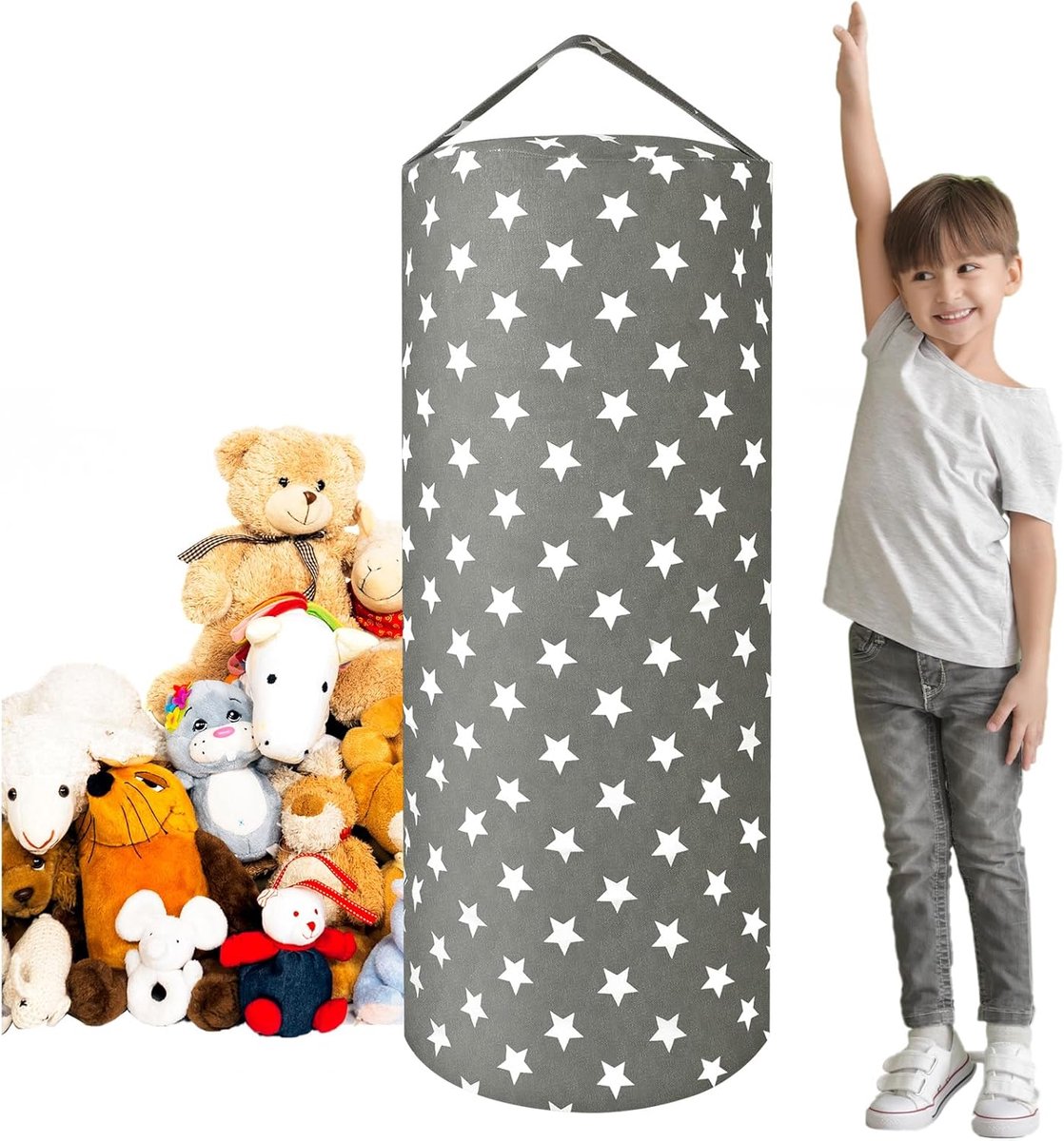 Zitzak voor knuffeldieren voor kinderen, grote ruimte zitzakhoes voor jongens en meisjes, opvouwbare stoelhoes met rits, premium canvas voor organiseren, zitten, spelen, doos