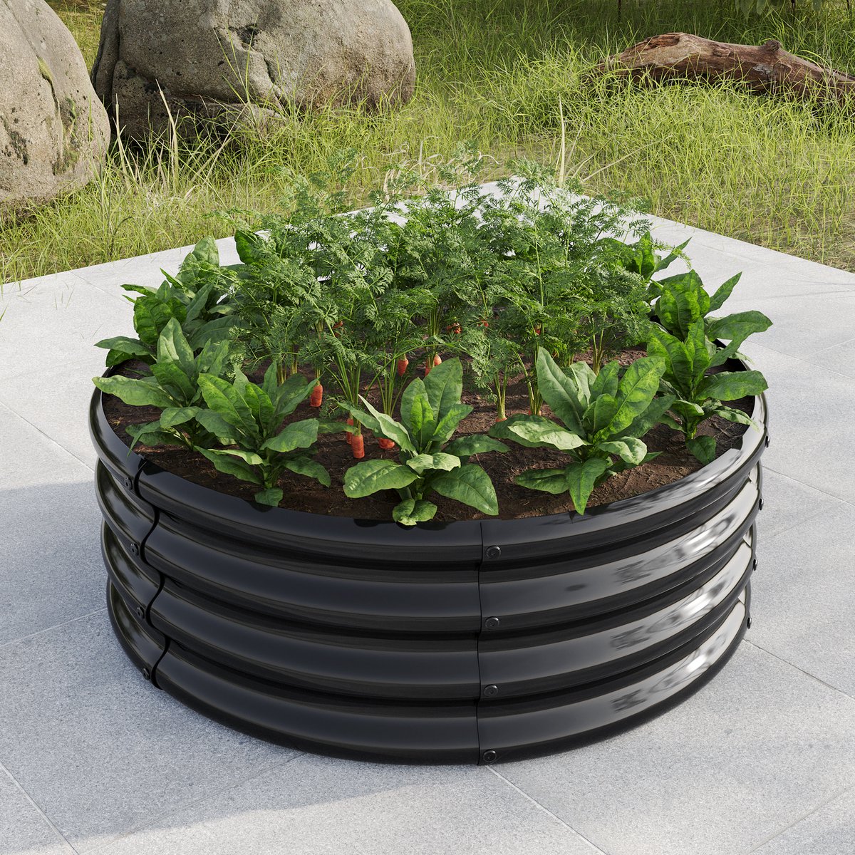 Plantenbak - Rond 80x30 cm - Metaal - Verzinkt - Voor tuin, terras of balkon - Zwart
