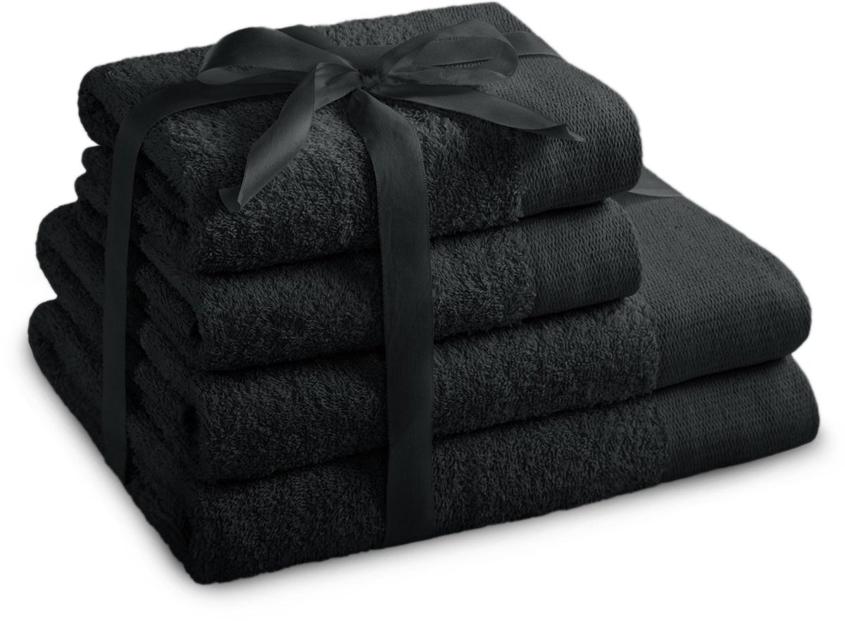 Handdoekenset Zwart 2 handdoeken 50x100 cm en 2 badlakens 70x140 cm 100% katoen kwaliteit absorberend Amari
