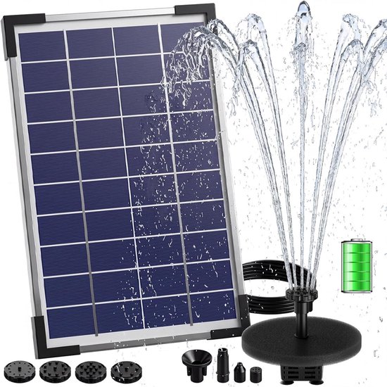 Solar Fontein - Vijverpomp Zonne-energie - Milieubescherming en Energiebesparing - 5W - 380L/H - Meerdere Sproeiers - voor Tuin & Vijver