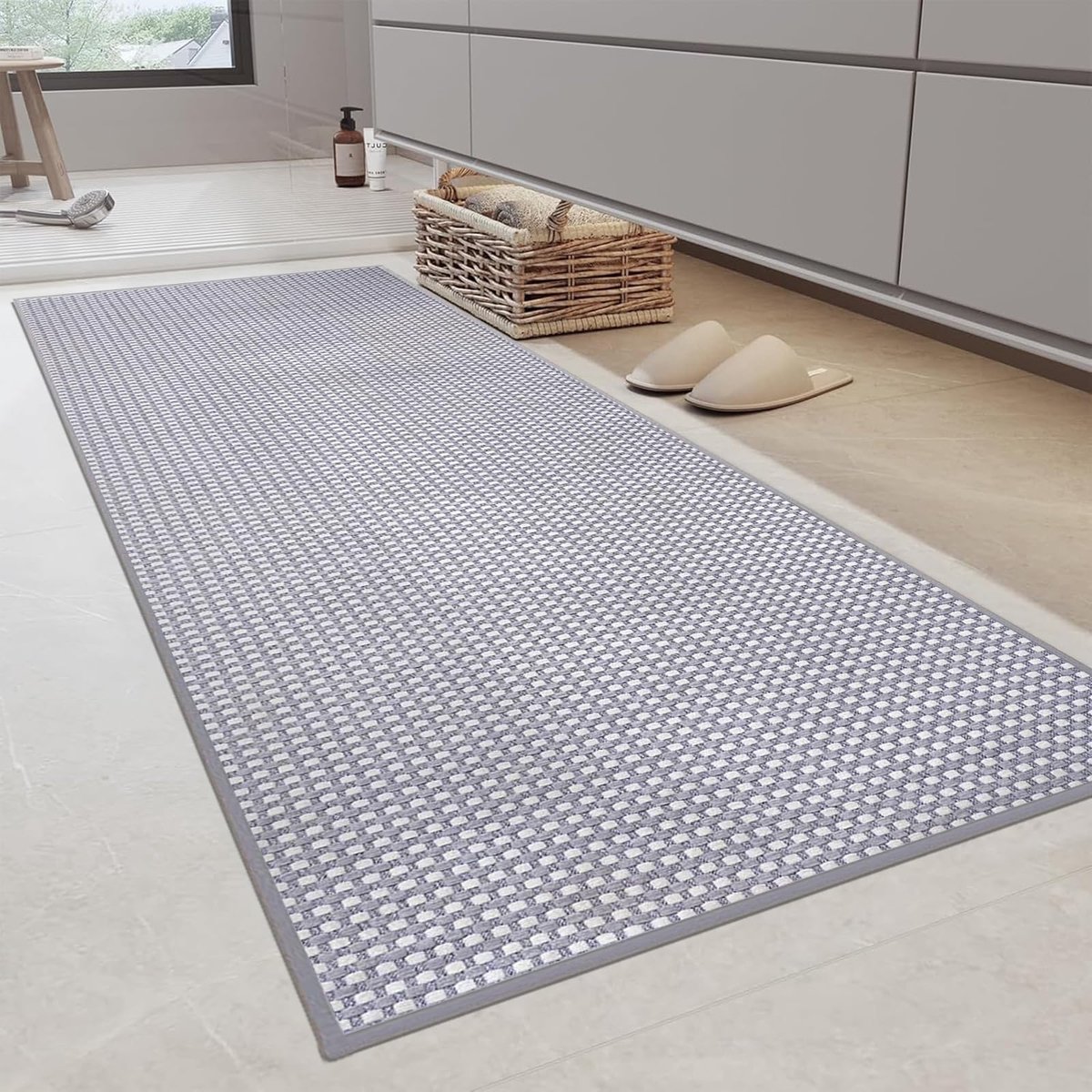 Badmat, antislip, wasbaar, 70 x 120 cm, badmat met rubber, chenille badkamerteppich, super absorberend, badvoorlegger, badmat voor douche, badkuip en toilet, lichtgrijs