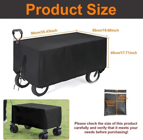 Outdoor Opvouwbare Wagenhoes - 90 x 50 x 45 cm - Oxford-stof - Waterdichte beschermhoes - Stevig en duurzaam - Tuin Trolleyhoes - Hoes voor trolley - Stofhoes - Geschikt voor opvouwbare tuinkarren - Zwart van OutDoor — afbeelding 5