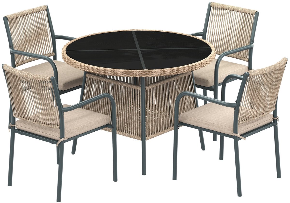 YYchan tuinset met eettafel voor buiten - 4 personen - grijs - 110 x 110 x 74 cm