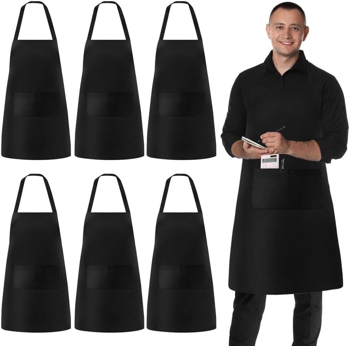 Schorten voor heren en dames, keukenschort voor heren, barbecueschort met 2 zakken, voor koken, keuken, tuinieren, restaurant, koffiehuis, schilderen, huishoudelijk werk (70 x 80