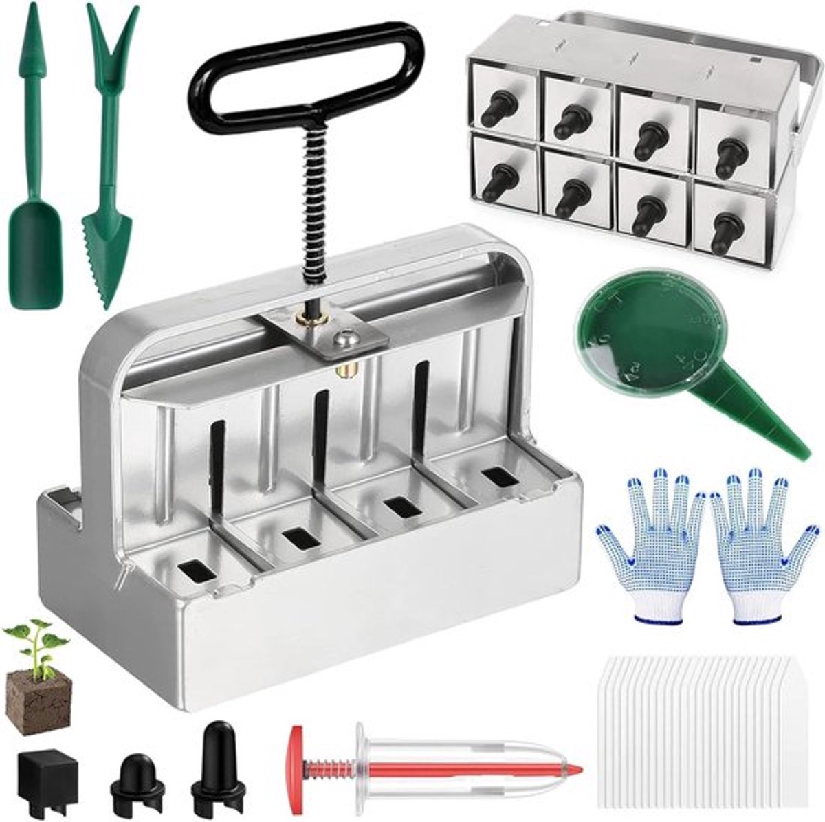 Handmatige grondblokker met 8 compartimenten, 5 x 5 cm, ideaal voor zaadvermeerdering en tuinieren, gebruiksvriendelijke microgrondblokker kit voor optimale plantgroei