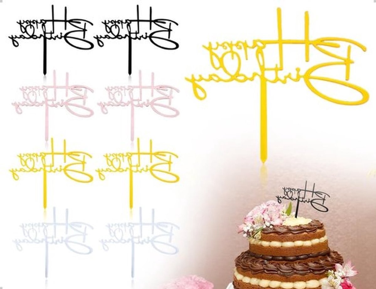8 Stuks Happy Birthday Acryl Taart Toppers voor Verjaardagstaarten - Herbruikbare Cupcake Decoratie (4 Kleuren, 12 x 13.7 cm) - Feestdecoratie, Taartaccessoires, Verjaardagsversiering