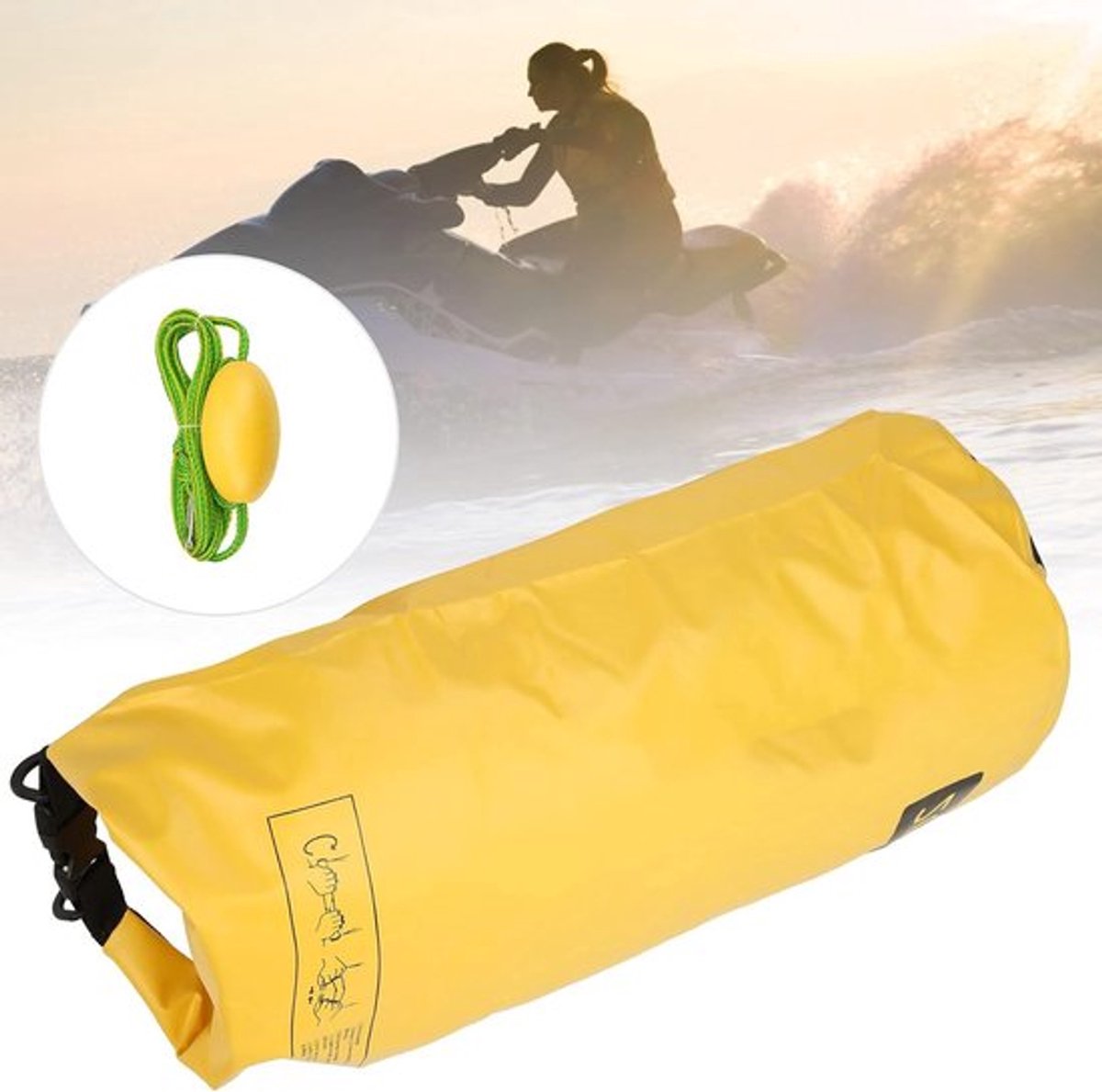 Geel Waterdicht Zandanker met Lange Vloeiende Touw voor Paddle Boards, Jetski's en Kayaks (20L) - Ideaal voor Stabiliteit en Veiligheid op het Water
