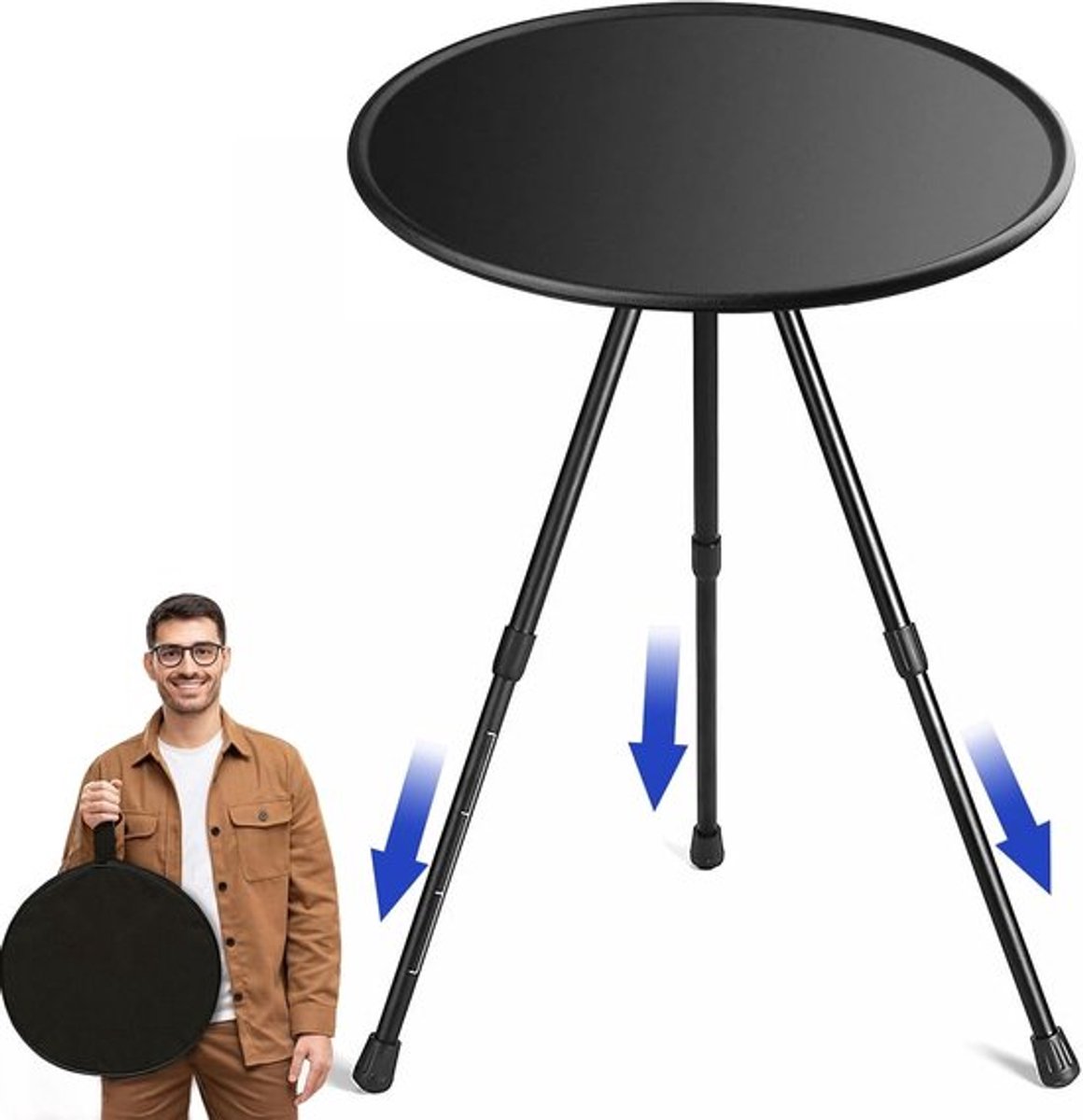 Draagbare en lichtgewicht campingtafel voor buitengebruik - Compacte ronde aluminium picknicktafel voor vissen, wandelen en kamperen met draagtas